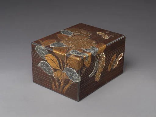 永田友治作　紫陽花蝶蒔絵料紙箱|Document Box (Ryōshibako) with Hydrangeas and Butterflies