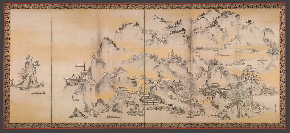 狩野山楽筆 金山西湖図屏風|Jinshan Island and West Lake — Kano Sanraku