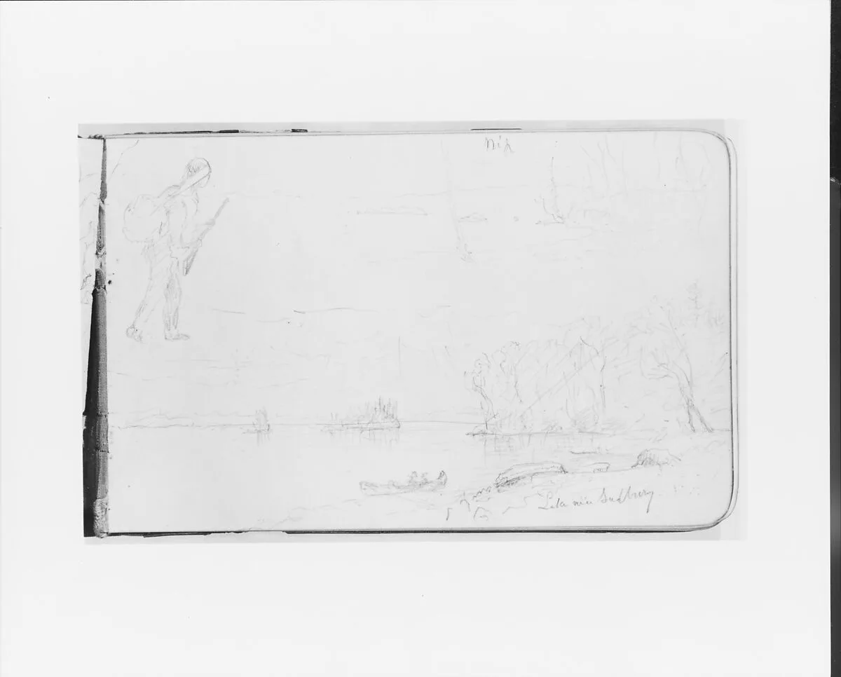 Hunter on Lake Nipissing; Lake Near Sudbury (from Sketchbook) — Albert Bierstadt
