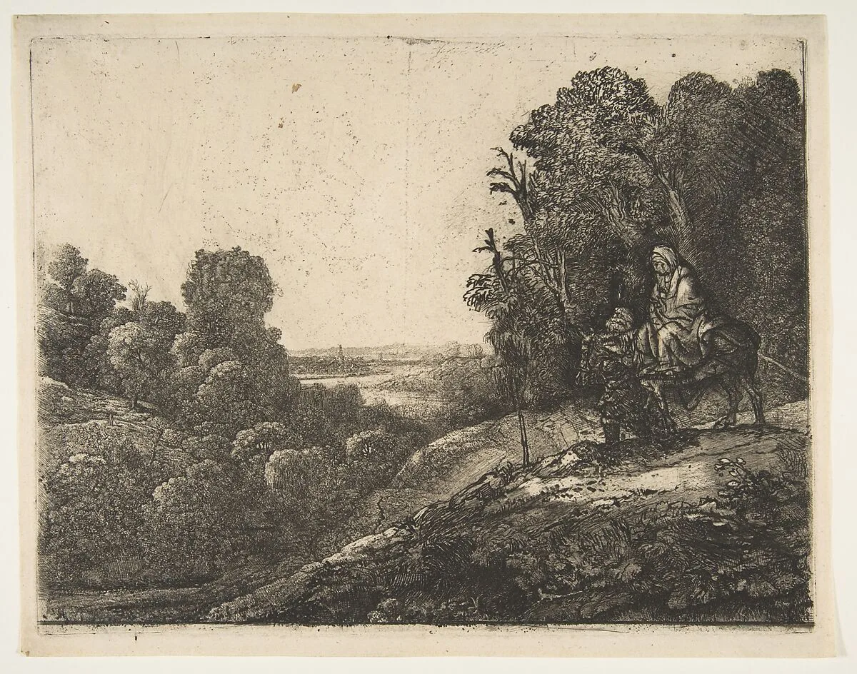 Flight into Egypt: Altered from Tobias and the Angel by Hercules Segers — Rembrandt (Rembrandt van Rijn)|Hercules Segers