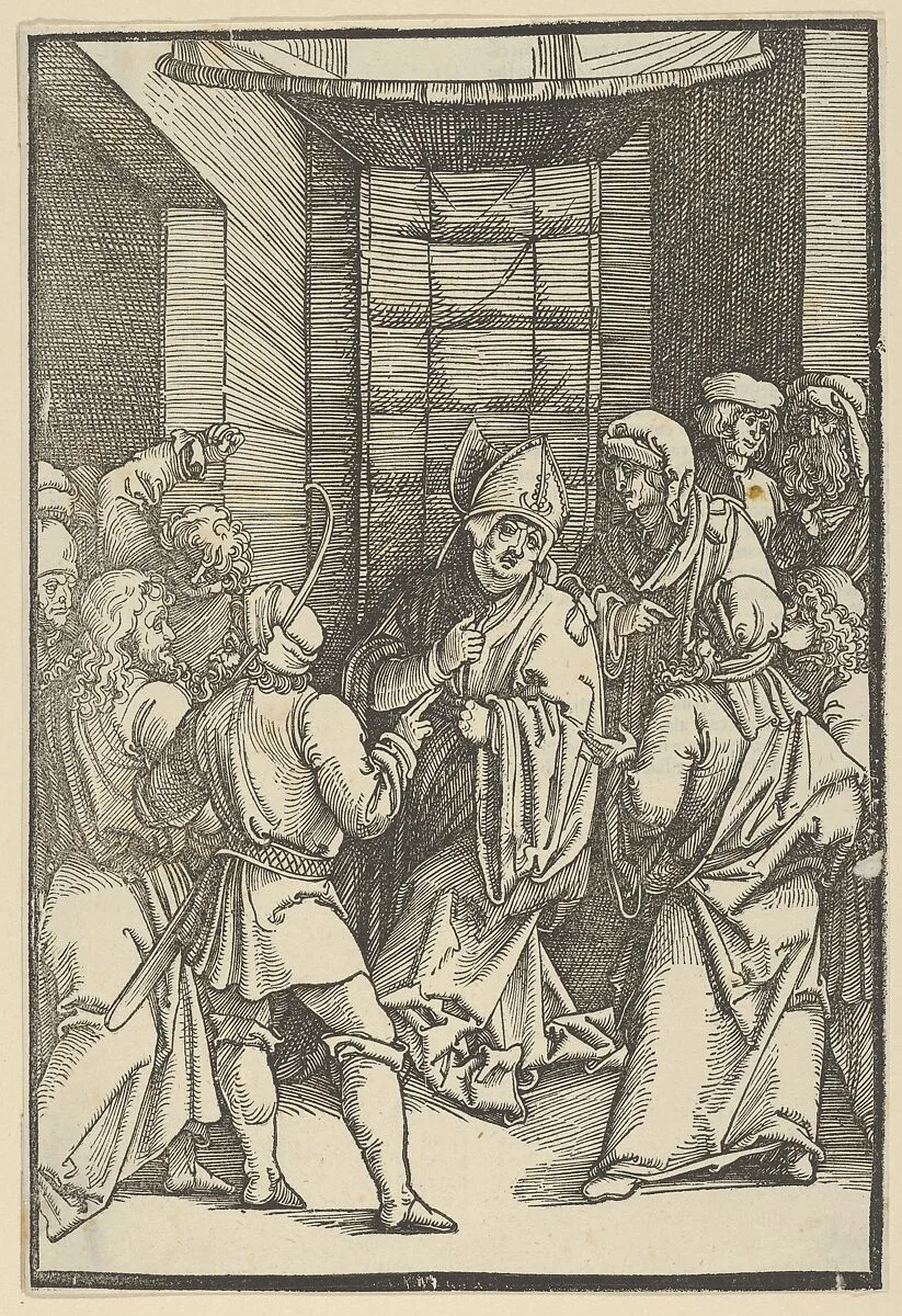 Christ before Caiaphas, from Speculum passionis domini nostri Ihesu Christi — Hans Schäufelein|Ulrich Pinder|Friedrich Peypus