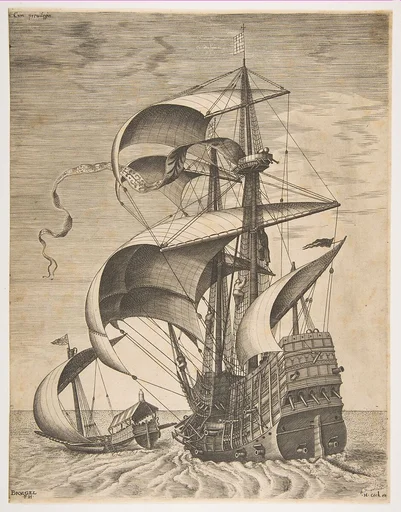 Armed Three-Master on the Open Sea Accompanied by a Galley, from the series Sailing Vessels