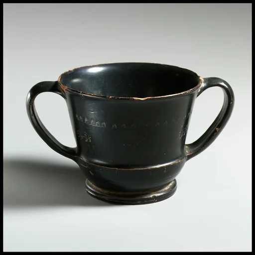 Terracotta sessile kantharos (deep cylindrical drinking cup with two handles)