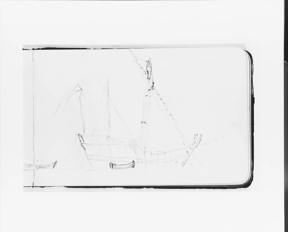 Sketch of a Ship at Anchor for The Landing of Columbus (from Sketchbook) — Albert Bierstadt