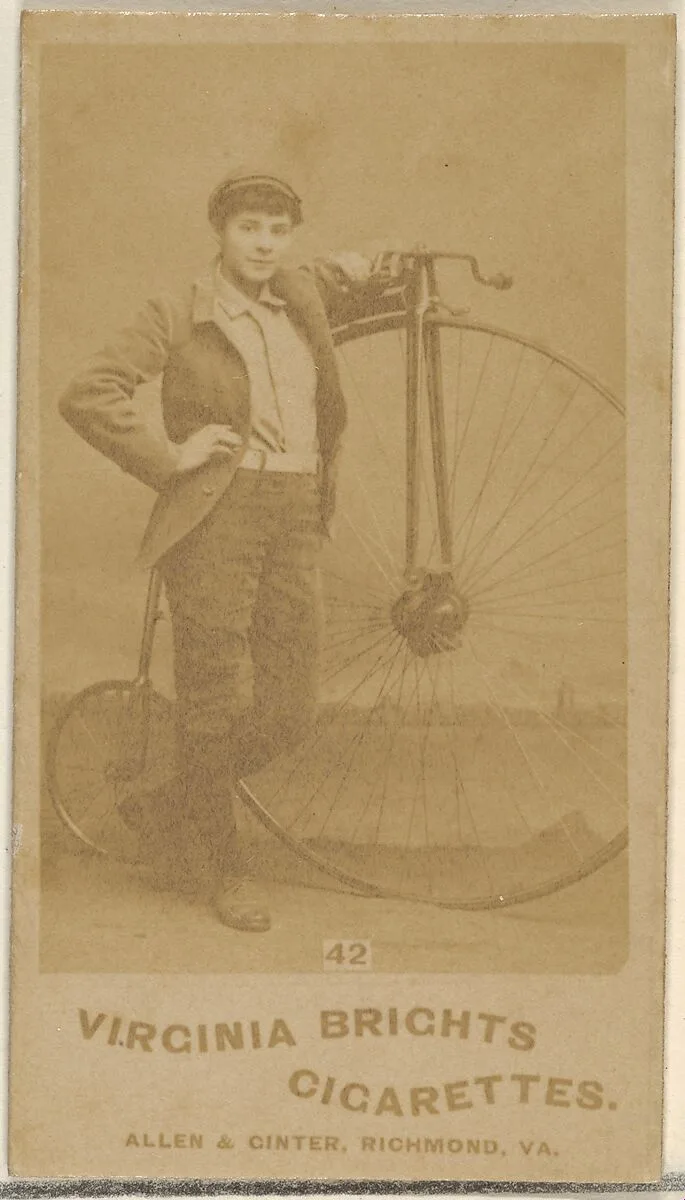 Card 42, from the Girl Cyclists series (N49) for Virginia Brights Cigarettes — Allen & Ginter