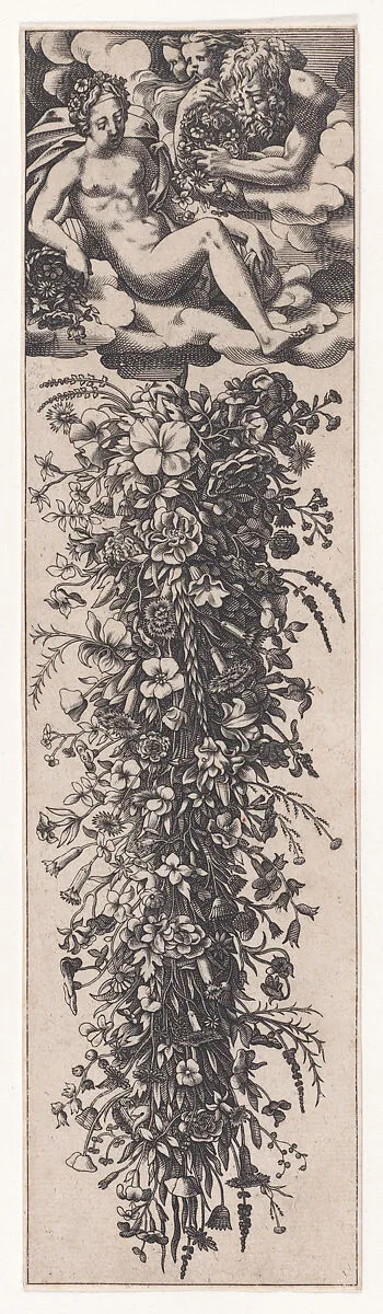 Flora Receiving Flowers and Festoon of Flowers — René Boyvin