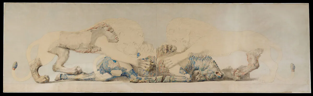 Reproduction of Two Lions Savaging a Bull — Emile Gilliéron
