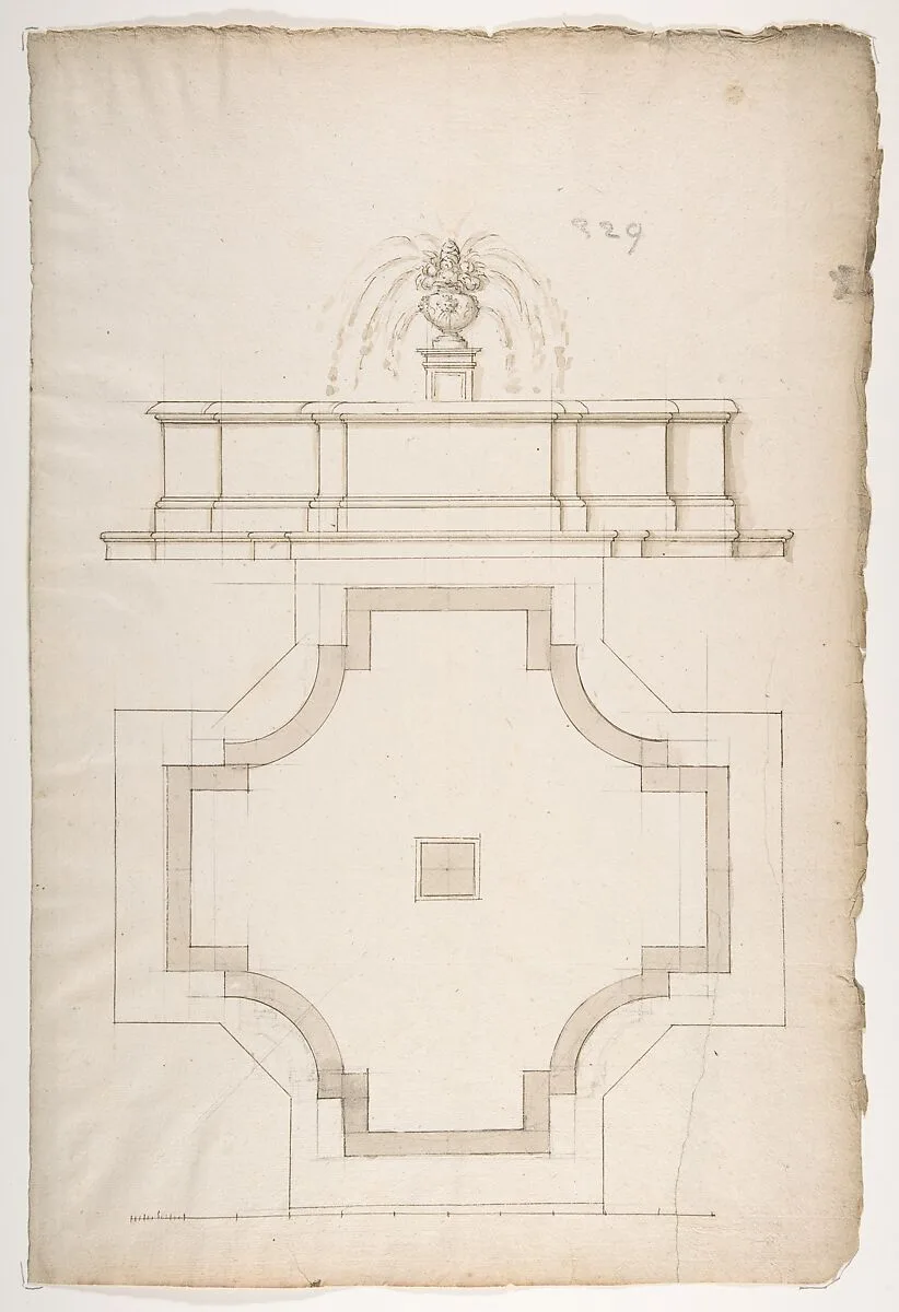 Plan and Elevation for a Fountain — Anonymous, French, 16th century|Jacques Androuet Du Cerceau