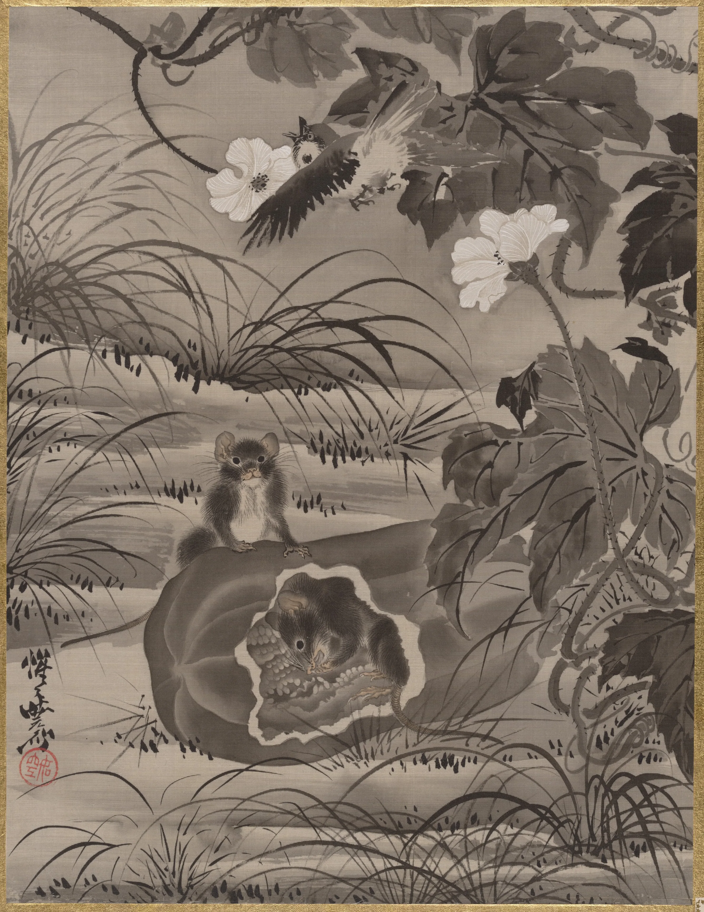 瓜に鼠図|Rats and Gourd — Kawanabe Kyōsai 河鍋暁斎