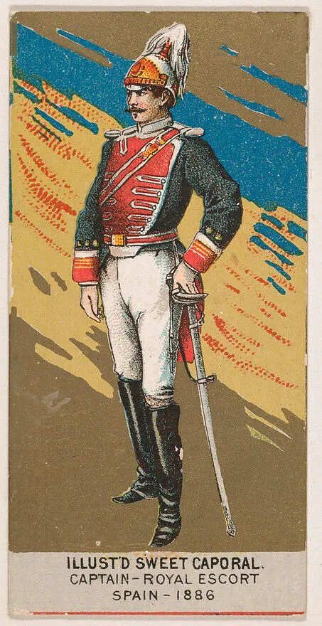 Captain, Royal Escort, Spain, 1886, from the Military Series (N224) issued by Kinney Tobacco Company to promote Sweet Caporal Cigarettes — Kinney Brothers Tobacco Company