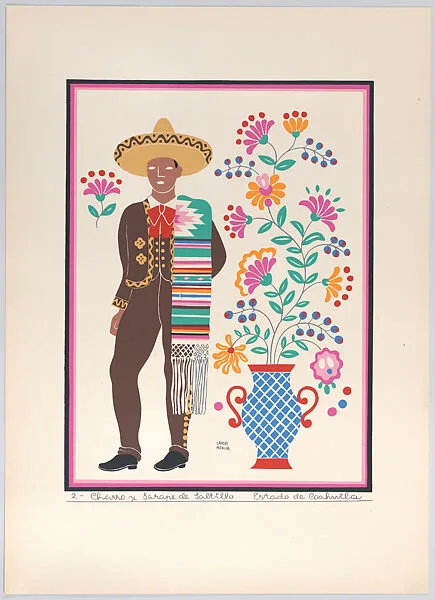 Plate 2: a man from Saltillo in the state of Coahuila, from 'Trajes regionales mexicanos' (regional Mexican dress) — Editorial Atlante|Carlos Mérida