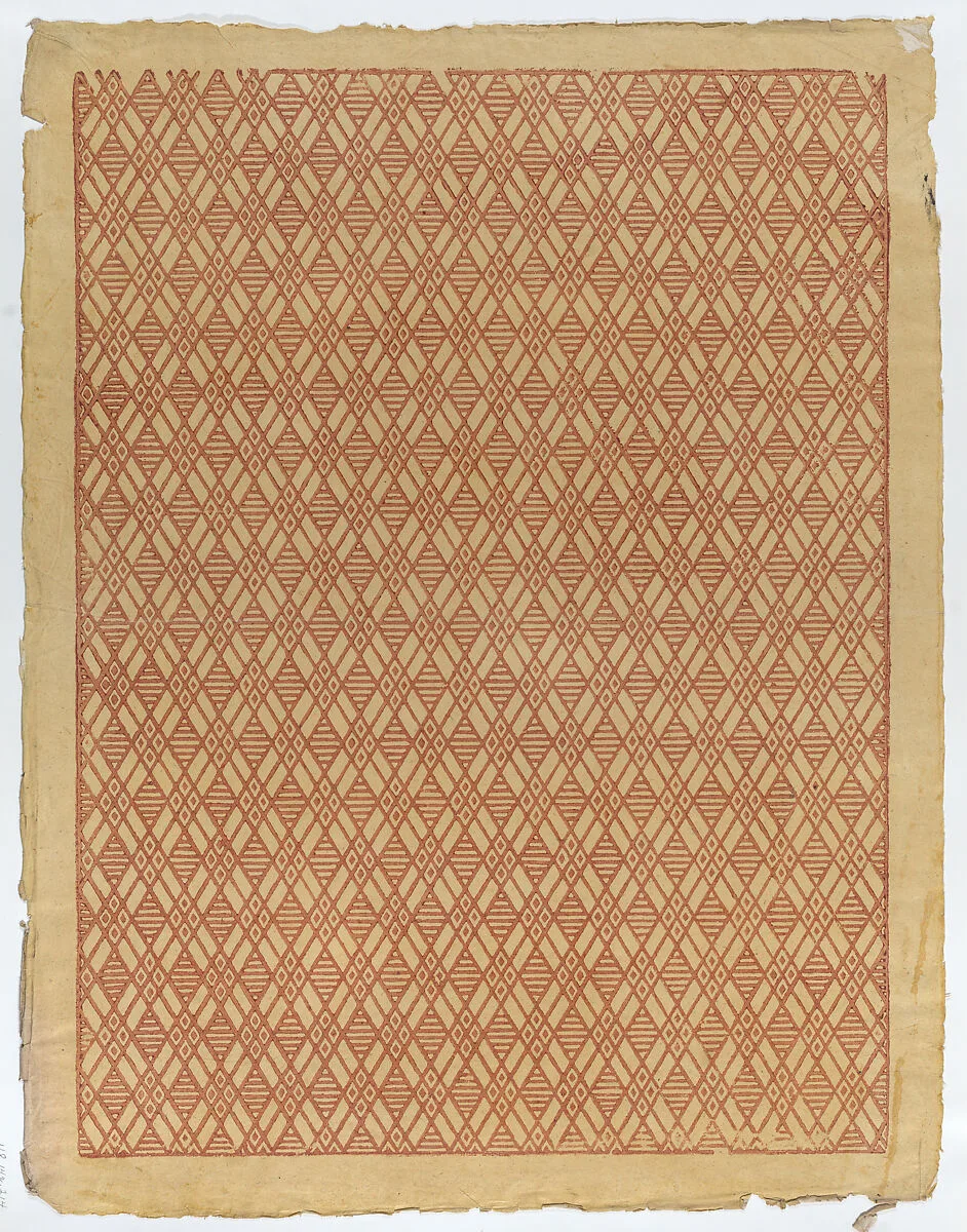 Sheet with overall red geometric pattern — Anonymous