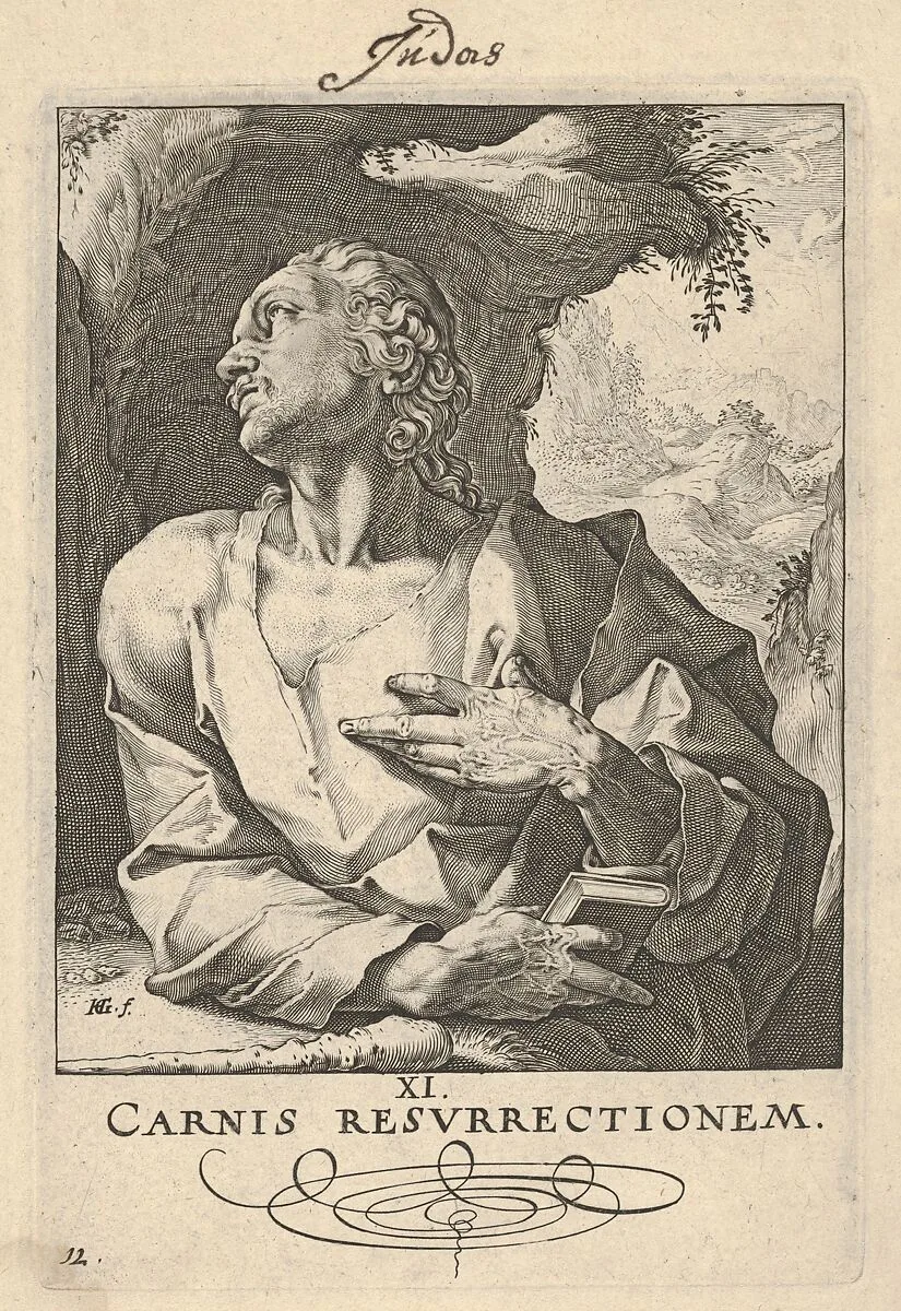 St. Jude Thaddeus, from Christ, the Apostles and St. Paul with the Creed — Hendrick Goltzius