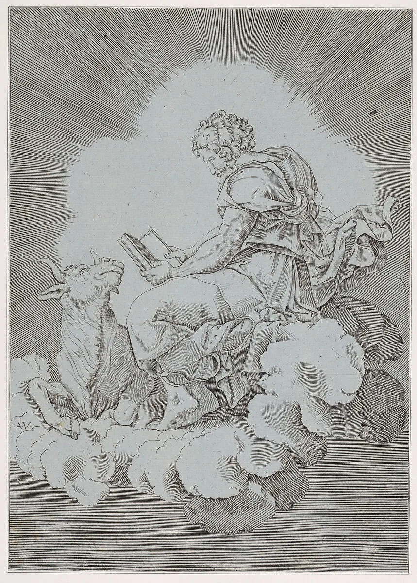 Saint Luke — Anonymous, Italian, 16th to early 17th century|Agostino Veneziano (Agostino dei Musi)|Giulio Romano