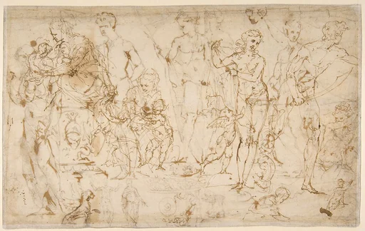 Sheet of Figure Studies and Ornamental Motifs (recto and verso).
