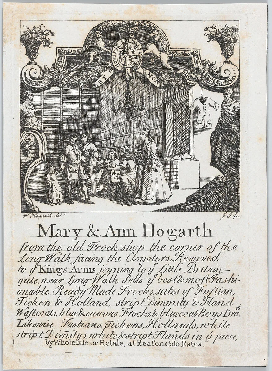 Trade card of Mary & Ann Hogarth, the old Frock Shop — William Hogarth|Ann Hogarth|Mary Hogarth