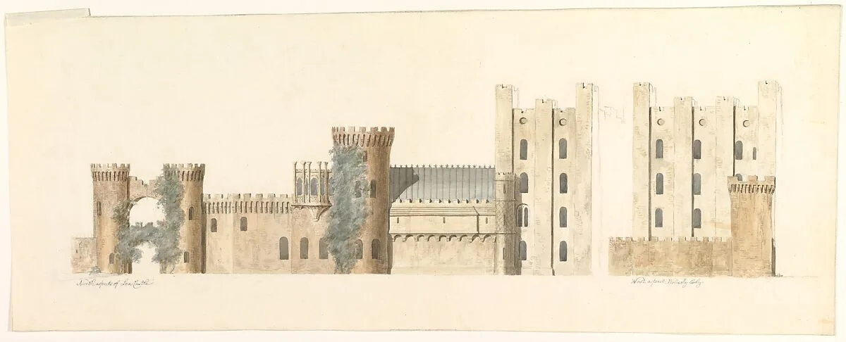 North Aspects of Lea Castle and West Aspect of Wolverly, Cookly, Worcestershire — John Carter