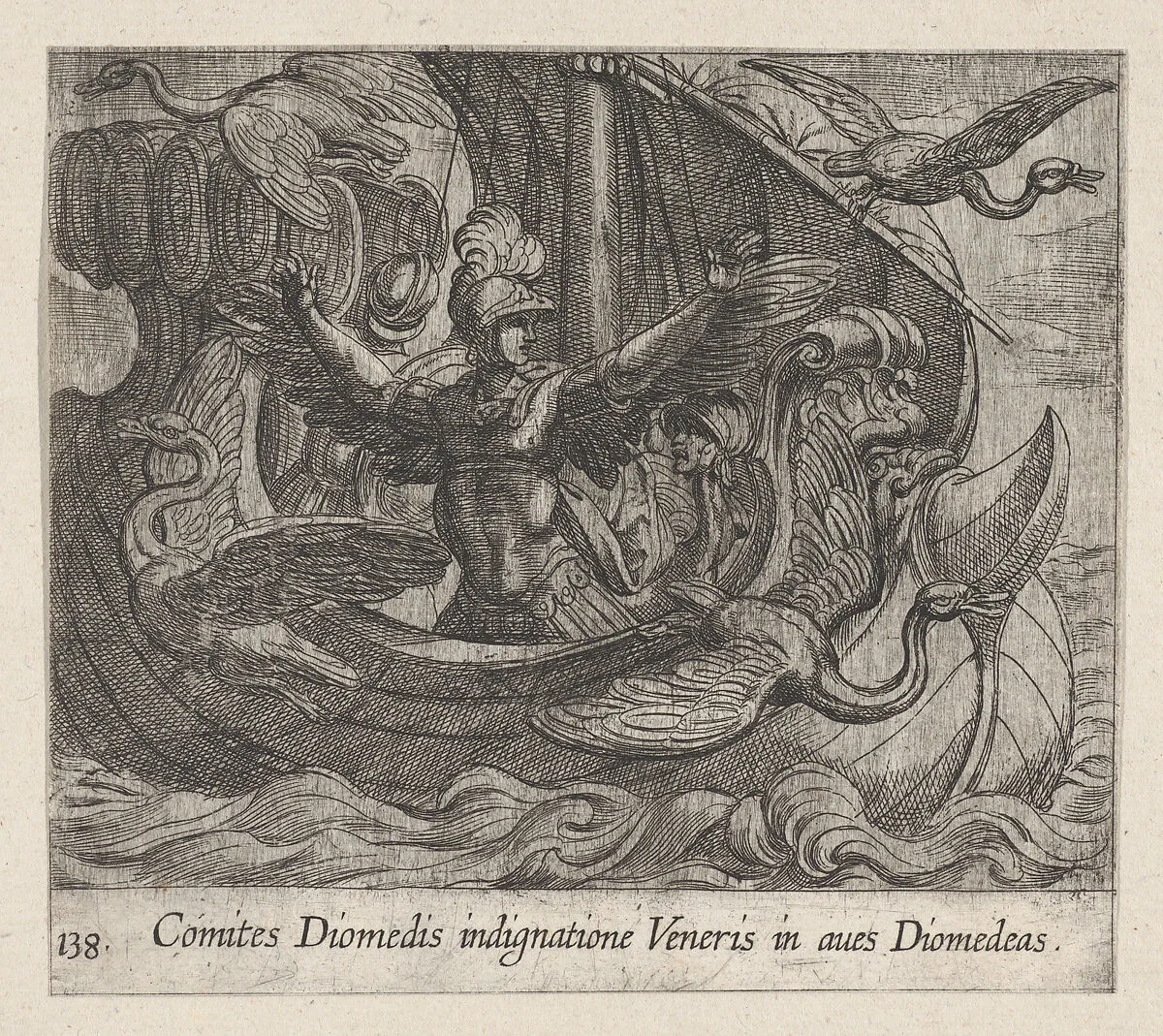 Plate 138: Acmon and his Friends Changed into Birds (Comites Diomedis indignatione veneris in aves Diomedeas), from Ovid's 'Metamorphoses' — Antonio Tempesta