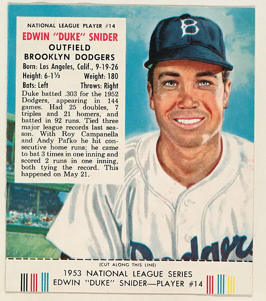 Edwin "Duke" Snider, from the Red Man All-Star Team series (T233), issued by Red Man Chewing Tobacco — Red Man Chewing Tobacco