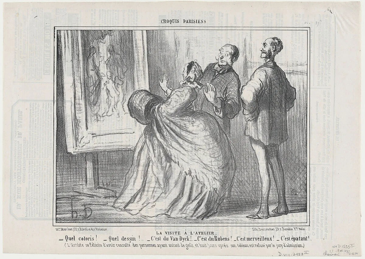 La Visite à l'Atelier, from Croquis Parisiens, published in Le Charivari, May 22, 1857 — Aaron Martinet|Honoré Daumier|Destouches