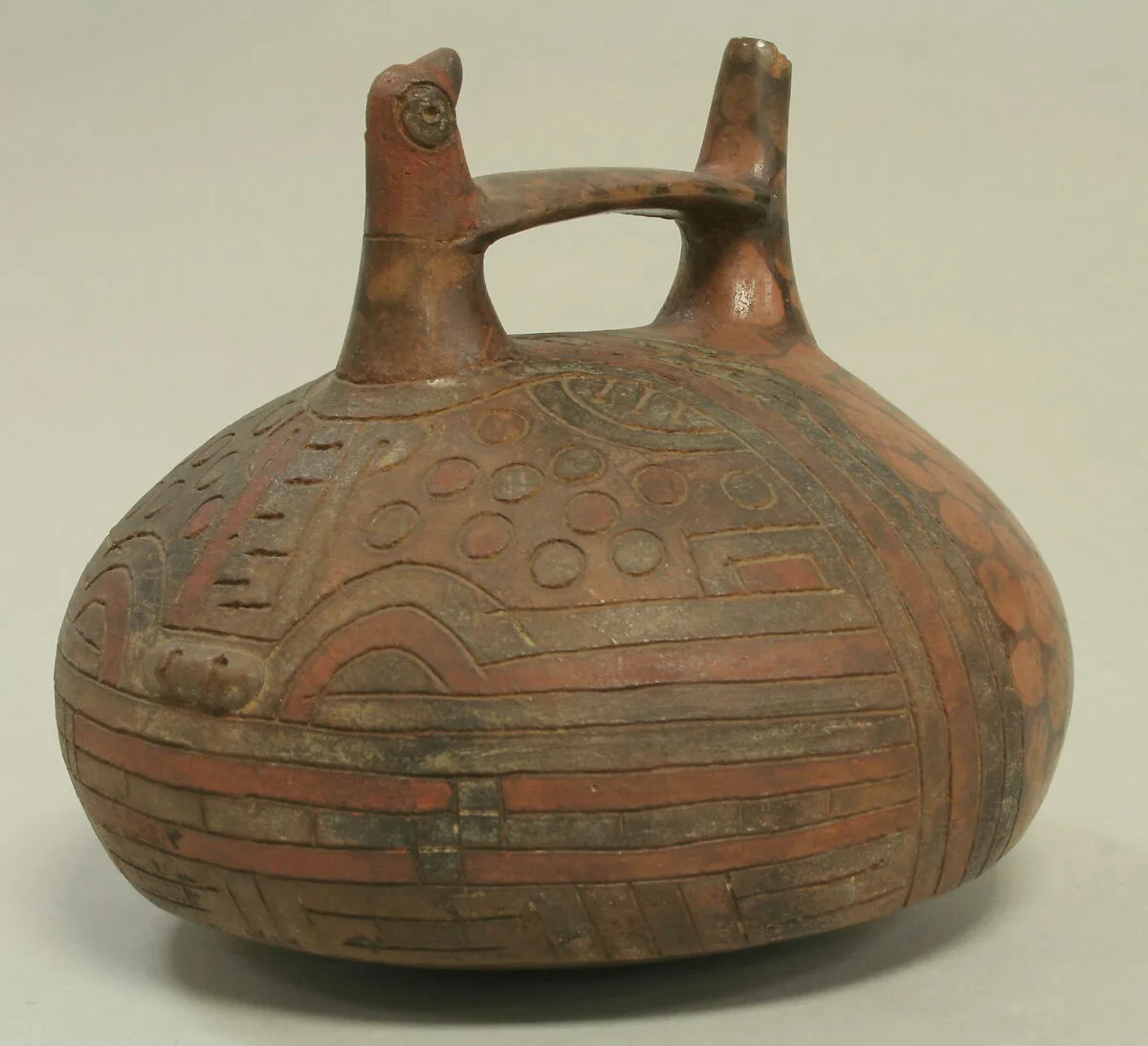 Double Spout and Bridge Bottle with Bird Handle — Unknown