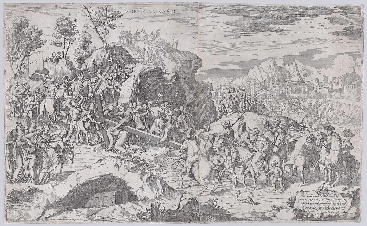 Christ falling on the road to Calvary, from two plates — Giovanni Battista di Lazzaro Panzera da Parma|Domenico Zenoi|Domenico Campagnola|Giovanni Battista Fontana