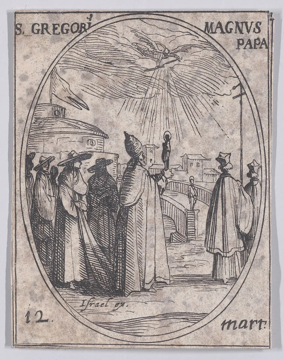S. Grégoire le Grand, pape (St. Gregory the Great, Pope), March 12th, from "Les Images De Tous Les Saincts et Saintes de L'Année" (Images of All of the Saints and Religious Events of the Year) — Jacques Callot|Israël Henriet