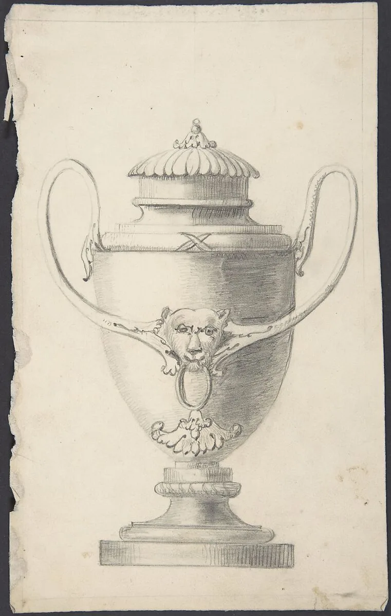 Design for a Lidded Vase with Lion's Head Boss — Anonymous, British, 19th century
