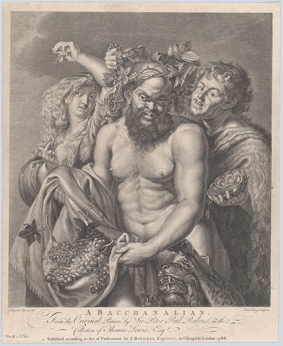 Bacchus accompanied by a Bacchante and a faun — John Boydell|Peter Paul Rubens|Carlo Faucci|Giovanni Battista Cipriani