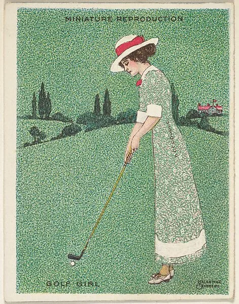 Card 310, Golf Girl, from the series "Artistic Pictures" (T32), issued by Liggett & Myers Tobacco Company to promote Richmond Straight Cut Cigarettes — Liggett & Myers Tobacco Company|Valentine Sandberg