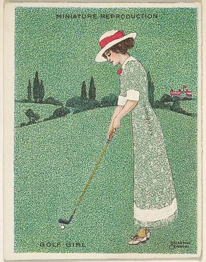 Card 310, Golf Girl, from the series "Artistic Pictures" (T32), issued by Liggett & Myers Tobacco Company to promote Richmond Straight Cut Cigarettes