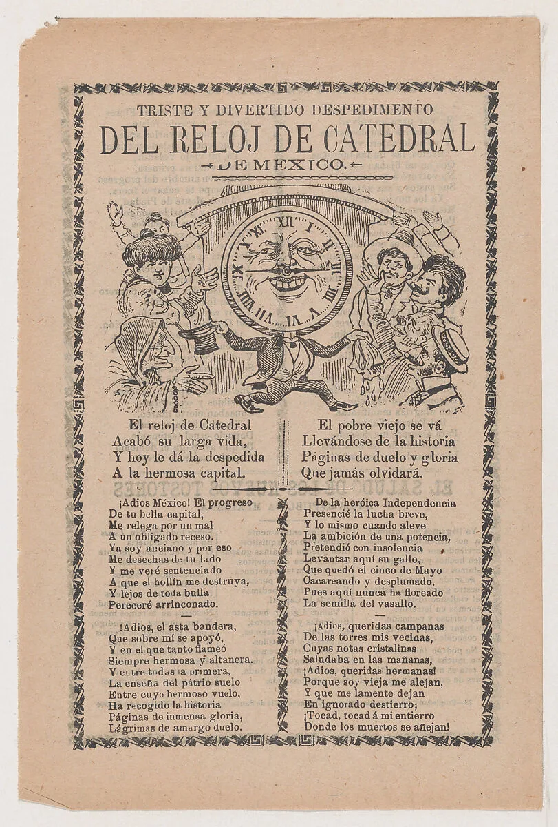 Broadsheet relating to the new clock installed in the cathedral in Mexico City in June 1905 — José Guadalupe Posada|Antonio Vanegas Arroyo