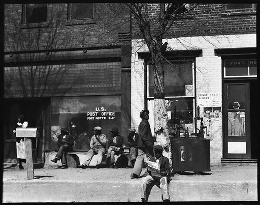 [Street Scene in Front of Gas Station and Post Office, Fort Motte, South Carolina]