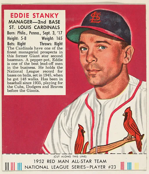 Eddie Stanky, from the Red Man All-Star Team series (T232), issued by Red Man Chewing Tobacco — Red Man Chewing Tobacco