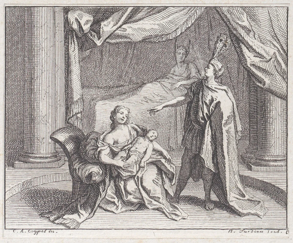 Book 4, Fable 3: the opinion (L'Opinion) — Nicolas Henry Tardieu|Lamotte-Houdar|Jean de La Fontaine|Charles Antoine Coypel