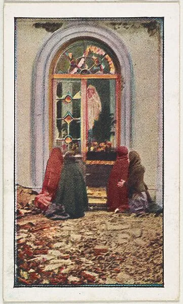 Card No. 230, Russian Women at the Shrine of the Virgin at Rokitnov After the German Bombardment, from the World War I Scenes series (T121) issued by Sweet Caporal Cigarettes — Underwood & Underwood|American Tobacco Company