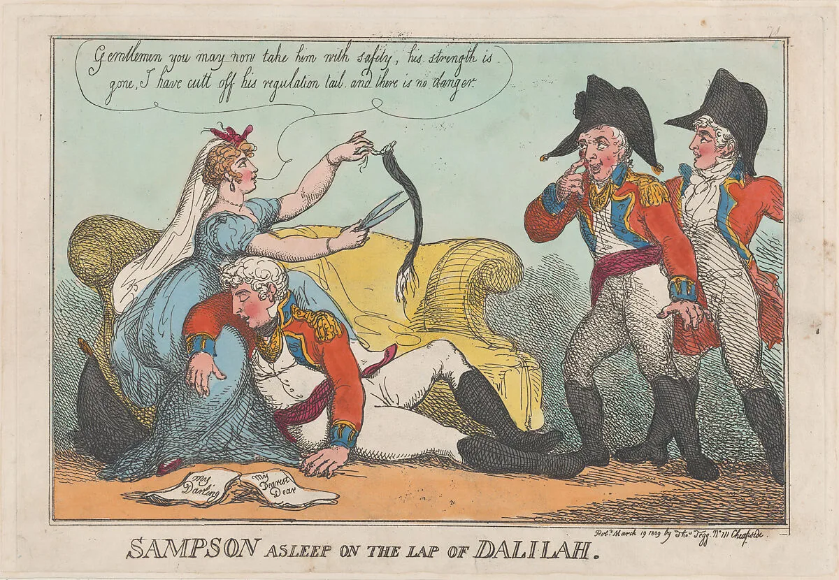 Sampson Asleep on the Lap of Dalilah — Thomas Tegg|Mary Anne Clarke|Prince Frederick Augustus, Duke of York and Albany|Thomas Rowlandson
