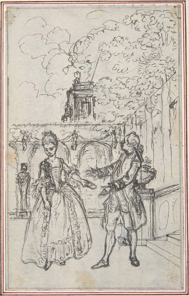 Design for a Scene in de Laujon's "L'Amoureux de quinze ans, ou la Double-Fête..." — Hubert François Gravelot