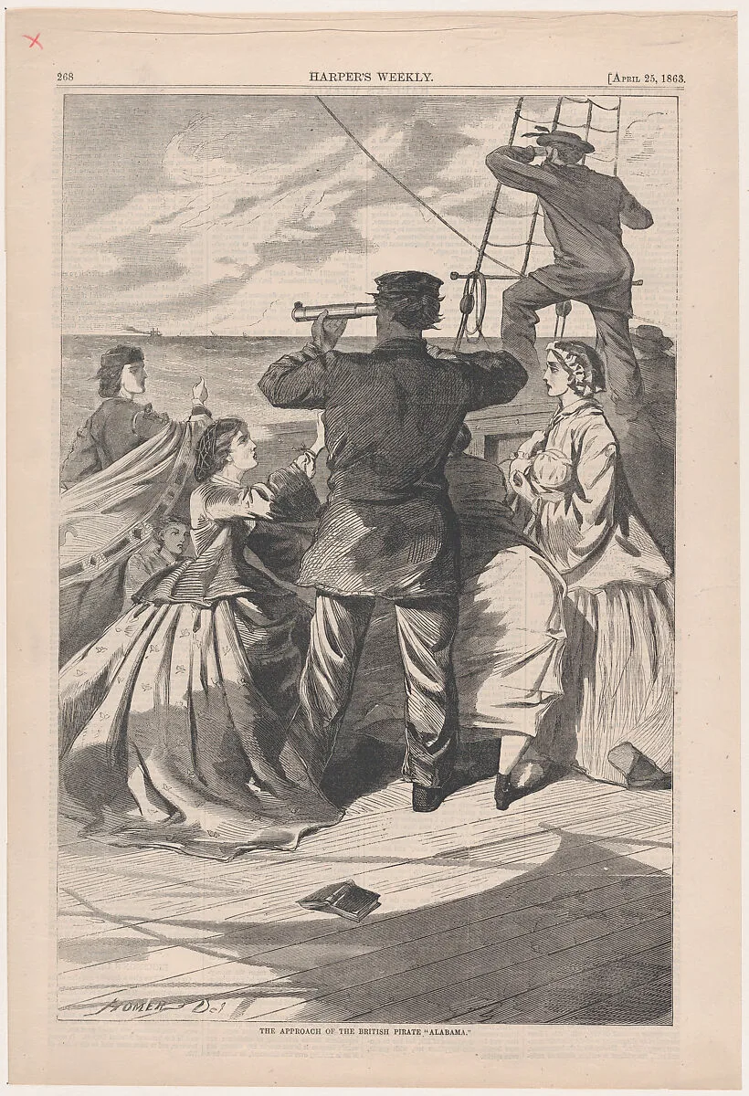 The Approach of the British Pirate "Alabama" (from "Harper's Weekly," Vol. VII) — Winslow Homer|Harper's Weekly|Harper & Brothers