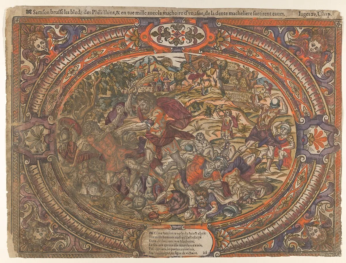 Battle against the Philistines, from the Story of Samson — Rue de Montorgueil|Denis Fonteney|Anonymous, French, 16th century