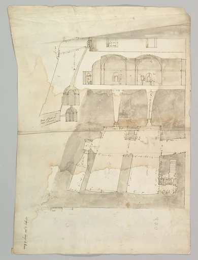 Bastione Ardeatino, Rome, plan and section (recto) Bastione Ardeatino, Rome, plans (verso)