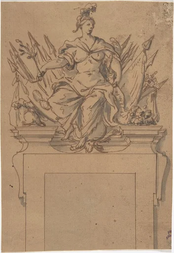 Design for an Overdoor or Chimney Piece with an Armorial Trophy and the personification of Victory