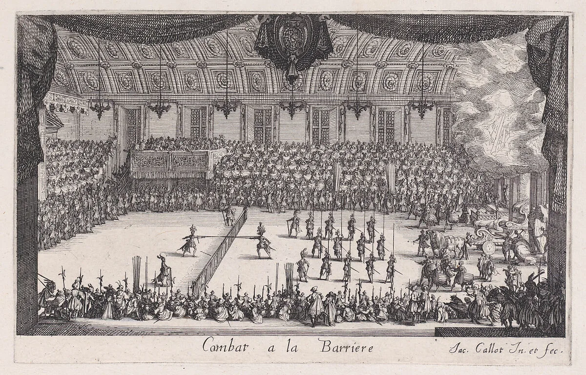 Le Combat (The Combat), from Le Combat a la Barrière in the Palace at Nancy by Henri Humbert, printed by Sebastien Phillipe — Jacques Callot|Henri Humbert