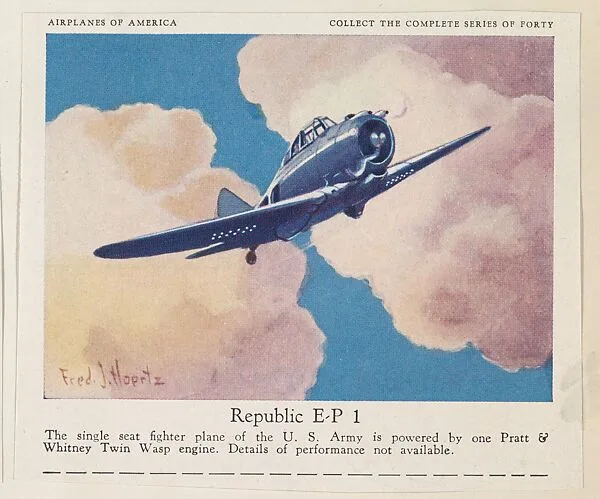 Republic E-P 1, collector card from the Airplanes of America series (D2), issued by the Kelley Baking Company to promote Kelley's Bread — Kelley Baking Company