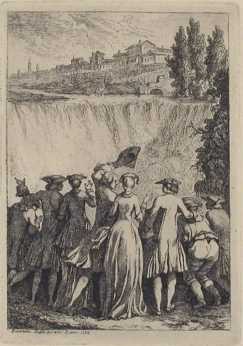 Group of People Looking at a Waterfall — Etienne de Lavallée-Poussin