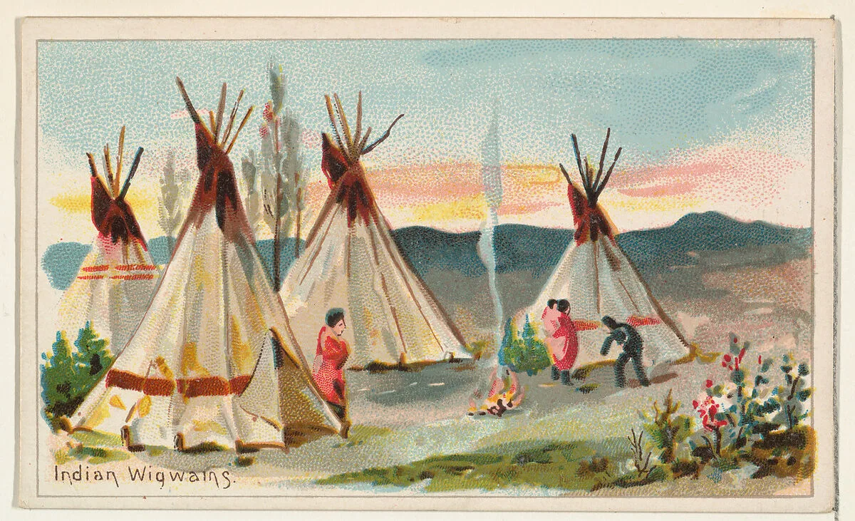 Indian Wigwams, from the Habitations of Man series (N113) issued by W. Duke, Sons & Co. to promote Honest Long Cut Smoking and Chewing Tobacco — W. Duke, Sons & Co.|The Giles Company|American Tobacco Company