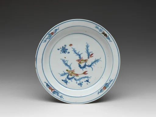 明天啟 景德鎮窯青花釉里紅游魚紋盤|Dish with fish in water grasses