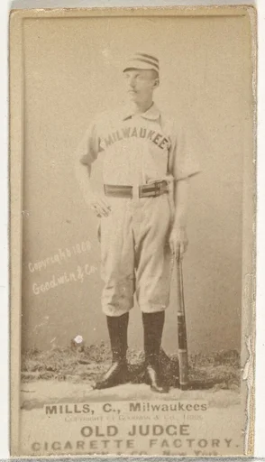 Lynn Mills, Catcher, Milwaukee, from the Old Judge series (N172) for Old Judge Cigarettes