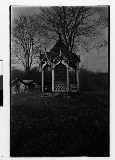 [Two 35mm Film Frames: Folk Victorian Gazebo and Farmhouse, Near Ossining, New York]