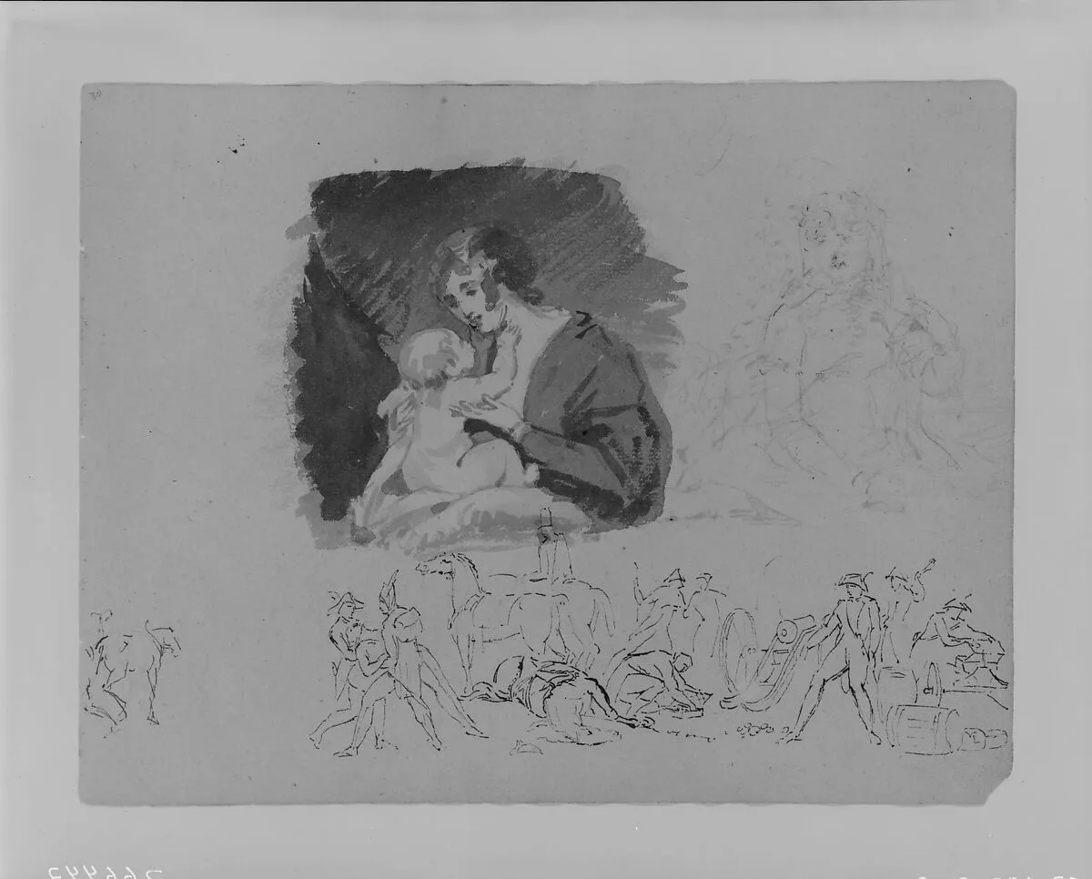 Mother and Child; Portrait of a Woman, Battlefield Scene (from Sketchbook) — Thomas Sully